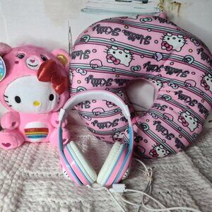 Lot Of 3 Hello Kitty Plush Carebear (NWT) Headphone And Travel Neck Pillow Kids